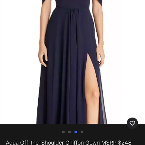 Aqua Off The Shoulder Chiffon Maxi Gown High Slit Full Skirt Size 2 NWT - Picture 10 of 12